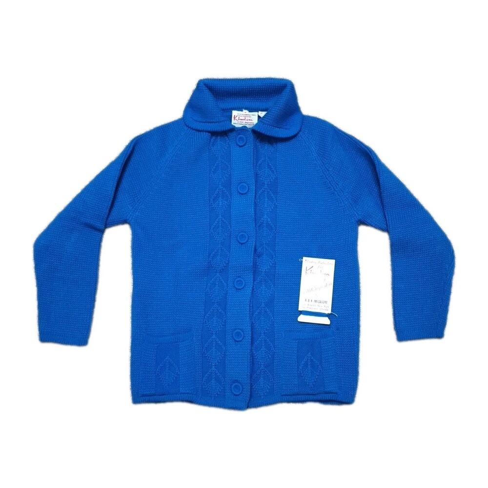 Vintage 70s Kimlon Sweater Womens Small Blue Button Down Cardigan Grandmacore